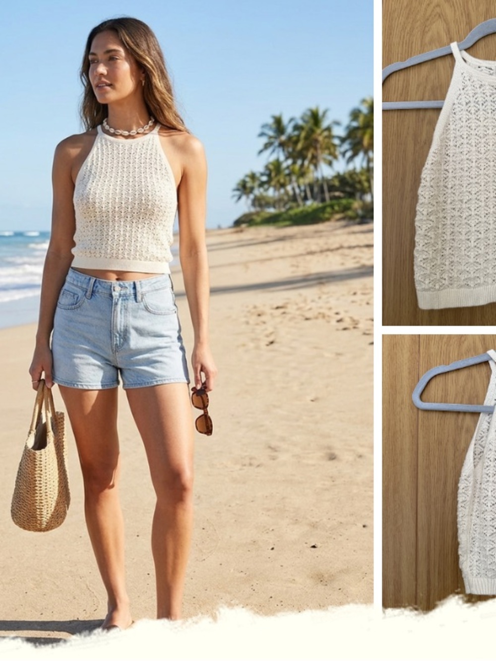 a new day Cream Openwork Knit Halter Top